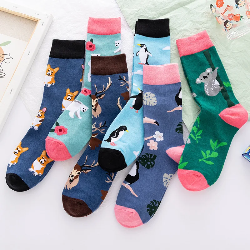 American Style Street Fashion Women Lovely Animal Happy Socks Cotton Casual Girls Funny Hip Hop Skateboard Colorful Dress Sox