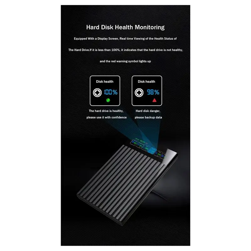 B76B Type-C Portable Hard Drive Chassis, 2.5 Inch for SATA to USB 3.2 External HDD Enclosure, Intelligent Digital Display,