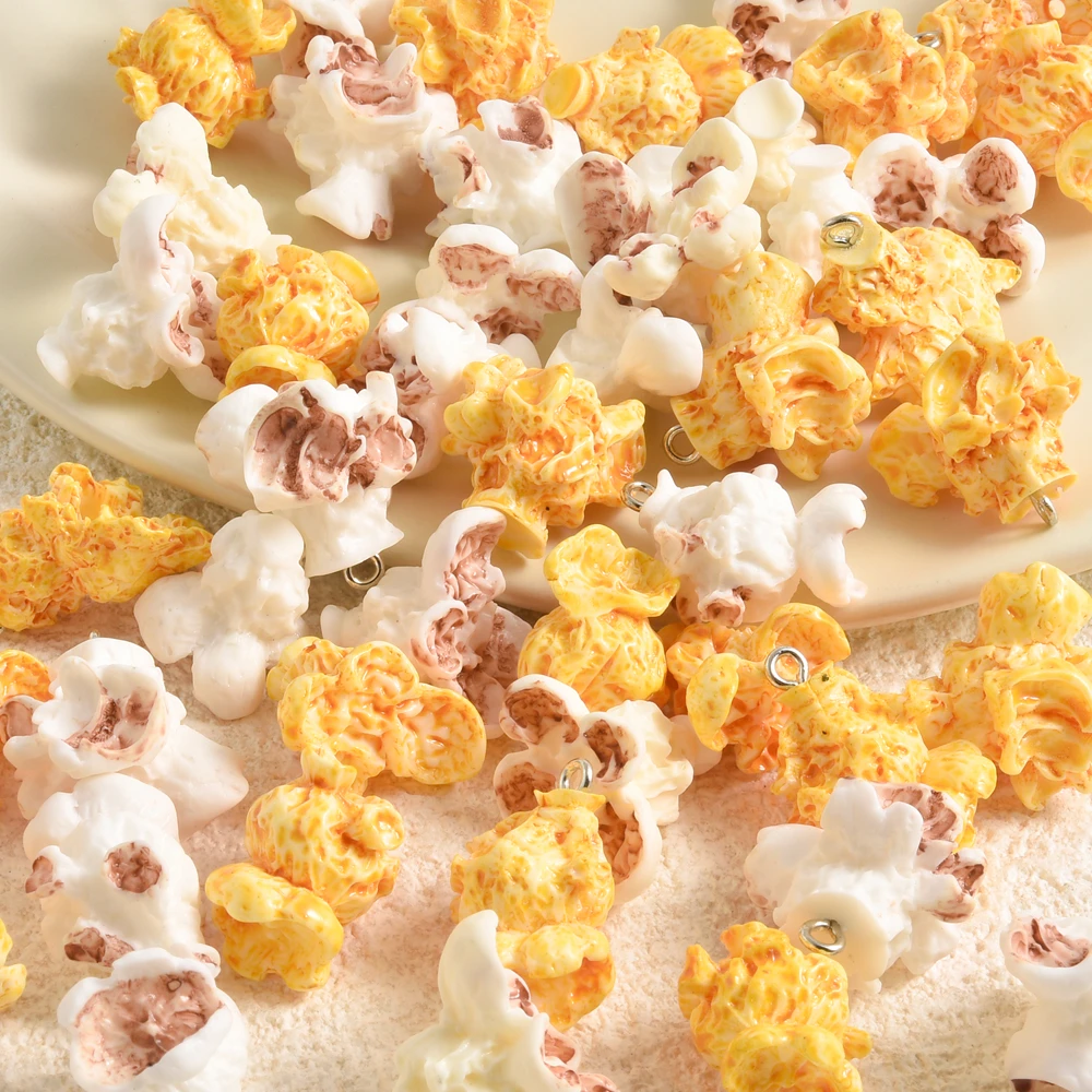 10 szt. Mieszane Kolory Żywica 3D Krem Popcorn Breloques DIY Kreatywne Kawaii Symulowane Jedzenie Przekąska Zawieszka Do Dekoracji Obudowy Telefonu Biżuteria