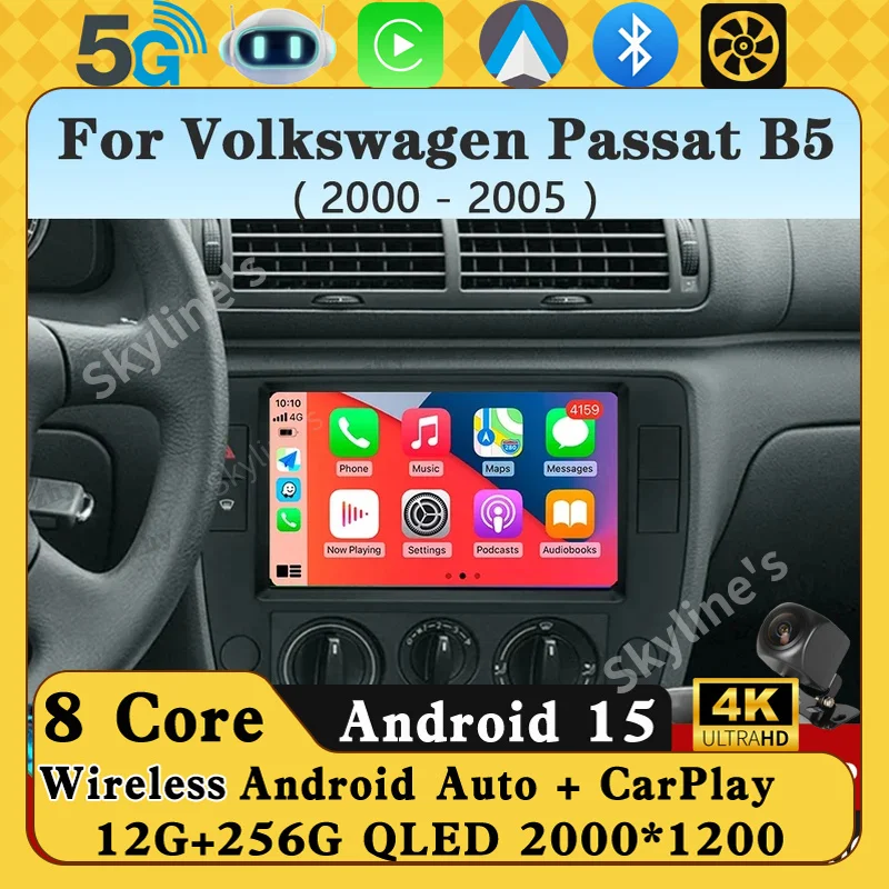 

Android 15 Carplay Car Radio For Volkswagen Passat B5 2000 2001 2002 - 2005 Navigation GPS Multimedia Player WiFi+4G stereo BT