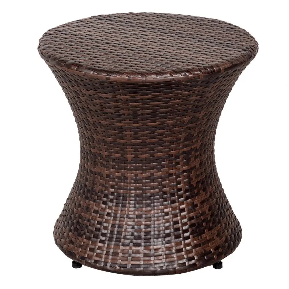 Wicker Small Side Table Patio Rattan End Table | 20 Inch Hourglass, Steel Frame, Lightweight Accent Tables, Brown, Customized