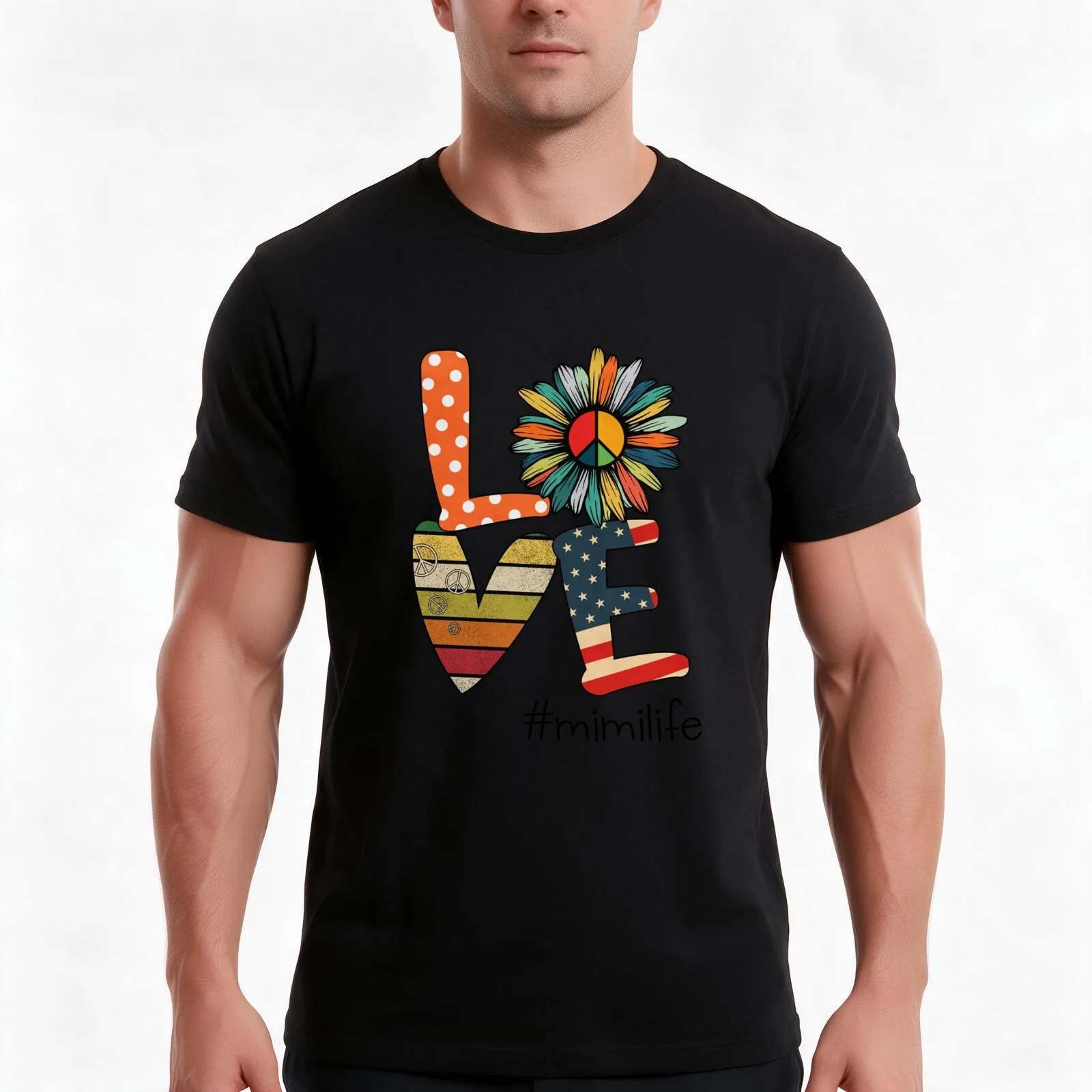 LOVE Mimi Life T-Shirt, Summer Casual Cotton Tee, Oversized Streetwear Tops, Vintage Graphic Print, Loose Fit Short Sleeve