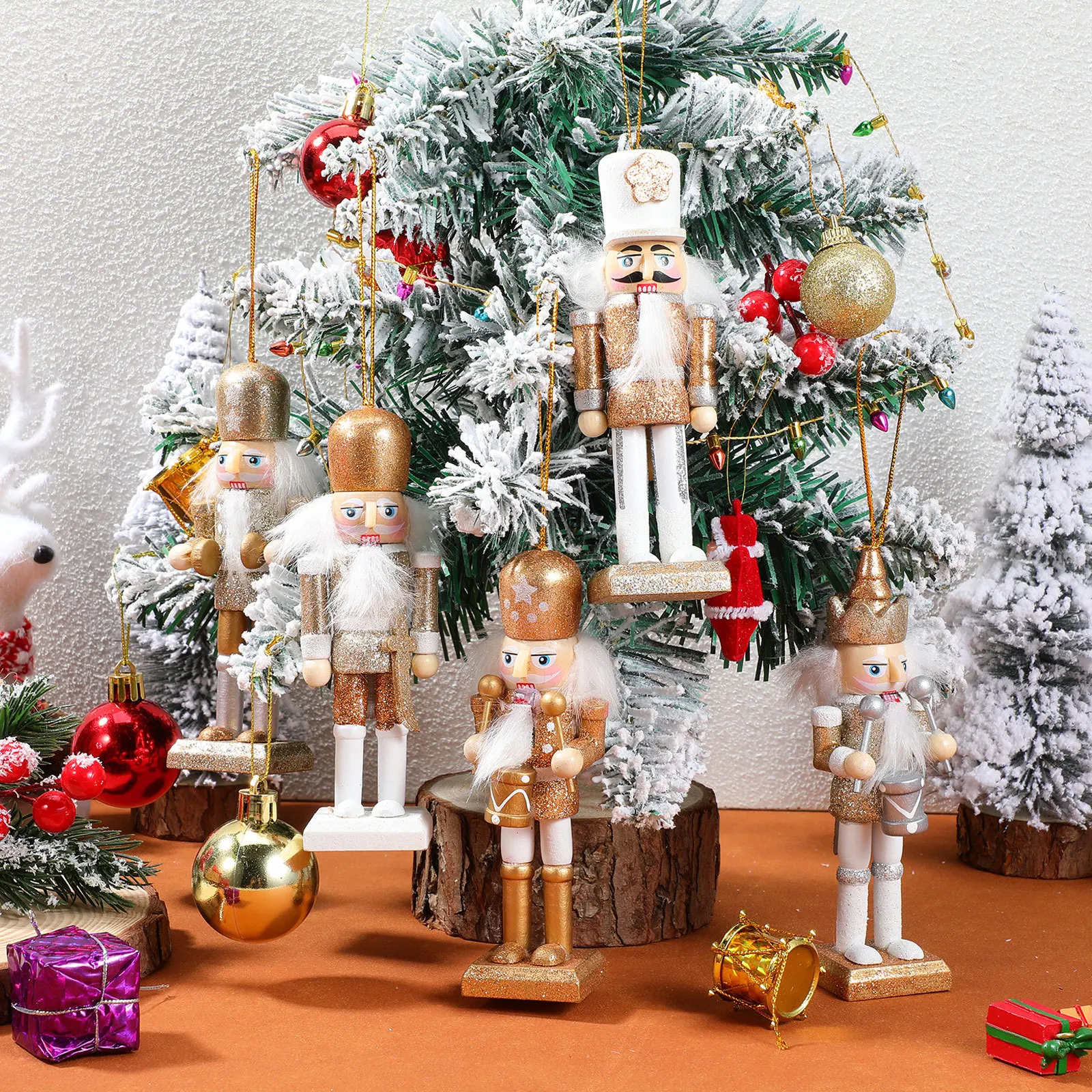 

Wooden Christmas Nutcracker Ornament High-Grade Walnut Soldier Style Desktop Decoration for Home Office Party Holiday Hanging