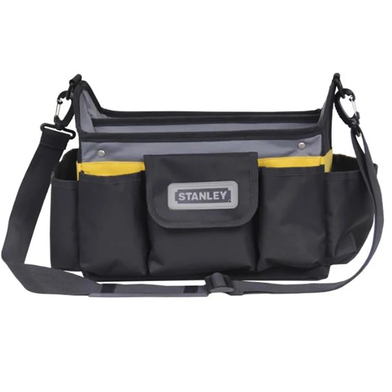 Stanley STST1-70718-23 Essential Open Tool Bag 12In Heavy Duty Steel Handle Multi-Pockets Storage Case for Small Parts