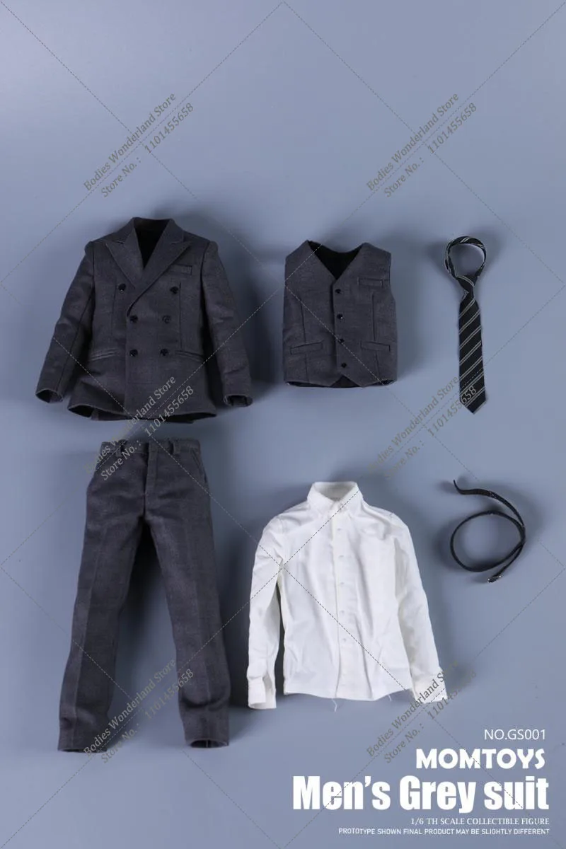 MOMTOYS GS001 1/6 Scale Male Grey Suit Gentleman Business Clothing Set Accessory Model for 12 inches BD001 Action Figure Body