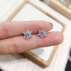 VOQ Silver Color New Snowflake Earrings Zircon Simple Stud Earrings Women's Wedding  Jewelry Earrings