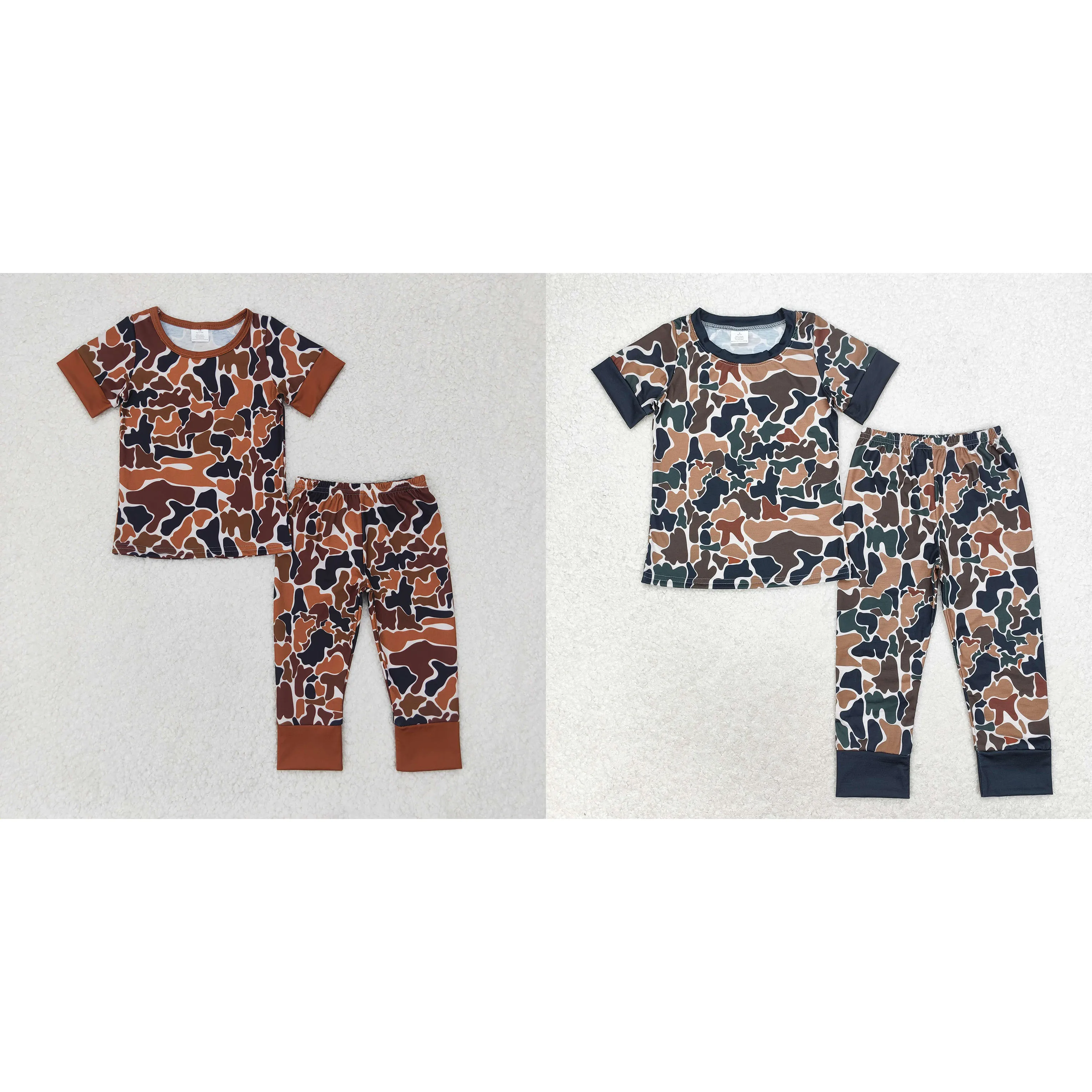 Wholesale Baby Boy Short Sleeves Shirt Pants Bamboo Sleepwear Set Infant Pajamas Brown Camo Outfit Children Nightclothes Clothes