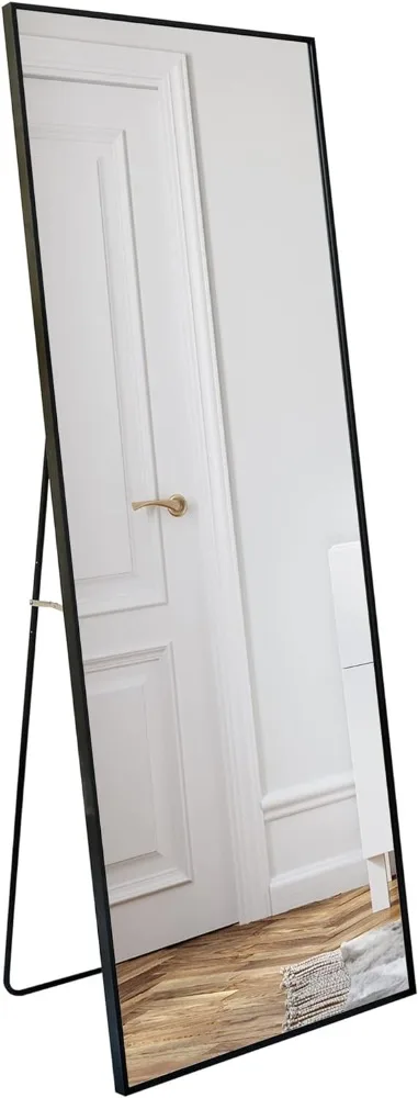 Americanflat 22x59 Black Full Length Mirror with Stand - Full Body Mirror for Bedroom, Living Room - 5ft Tall Mirror Full Body