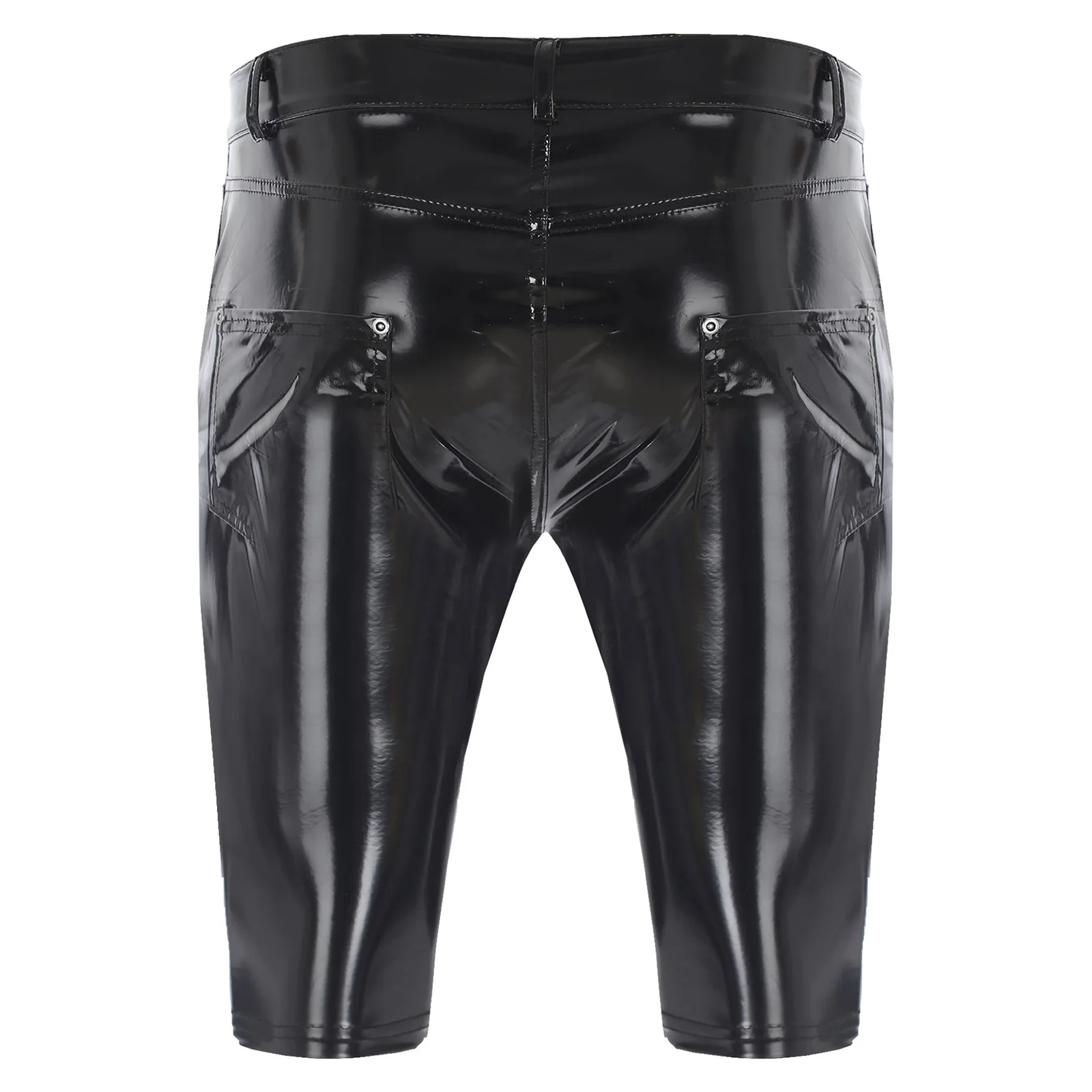 Men Wet Look PU Leather Shorts Metallic Shorts Rock Band Night Club Wear Rave Dance Party Costume Motorcycle Bike Shorts Bottoms