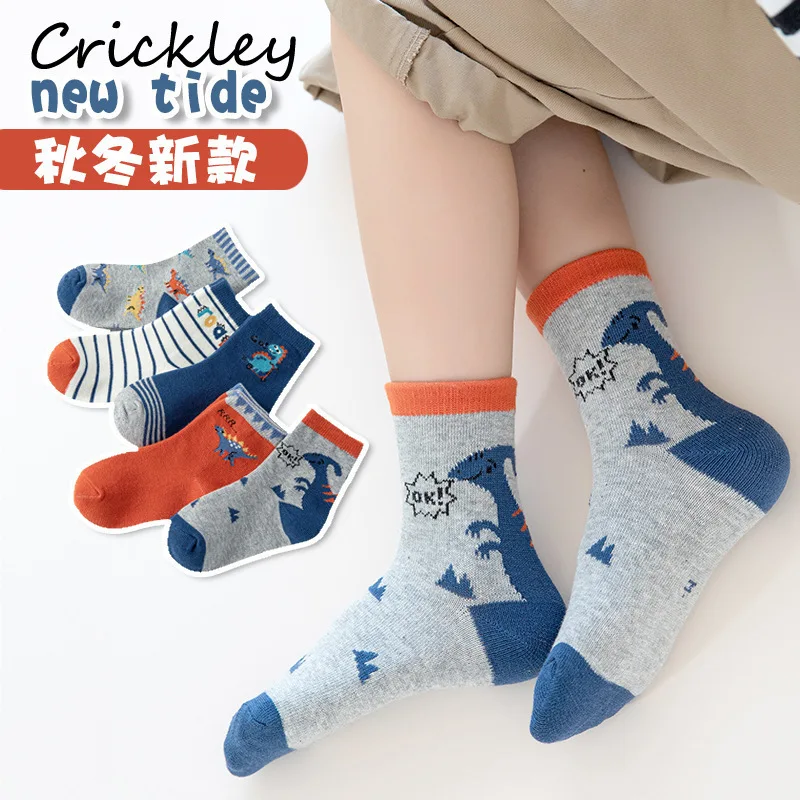 

5 Pairs/Lot Spring Autumn Boys Girls Socks Cartoon Dinosaur Children Socks Cotton Comfortable Kids Socks 1-12 Years