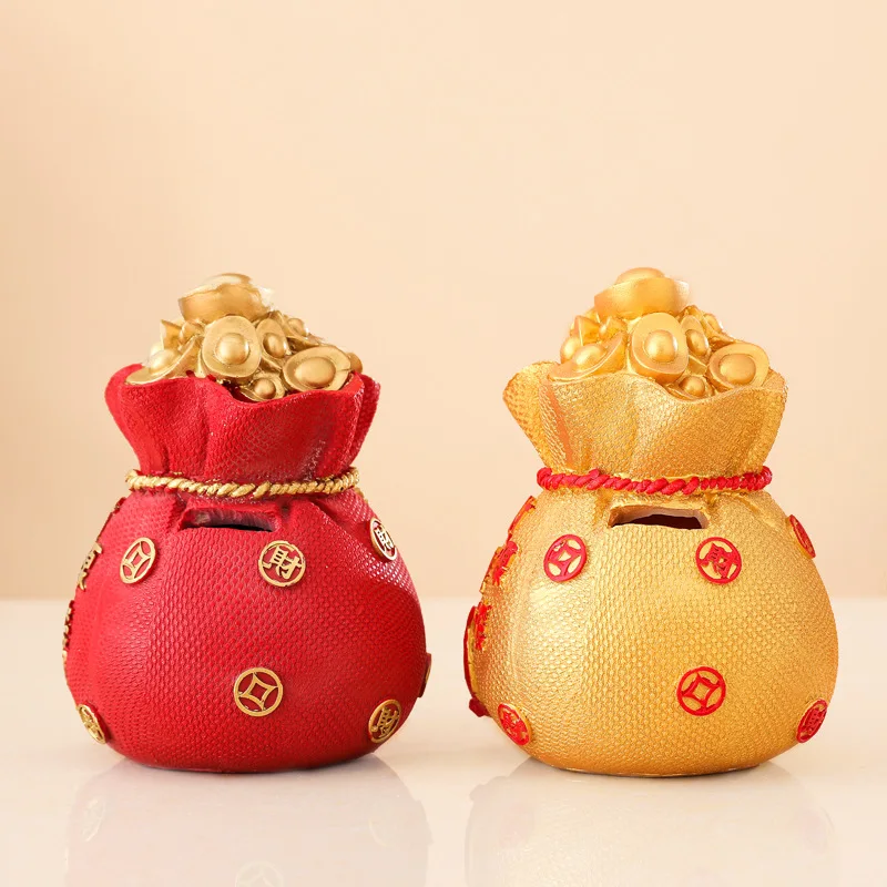 Ornaments Red Feng Shui Money Bag Resin Money Fortune Home Decor Chinese Good Lucky Decorations for Chinese New Year Decor