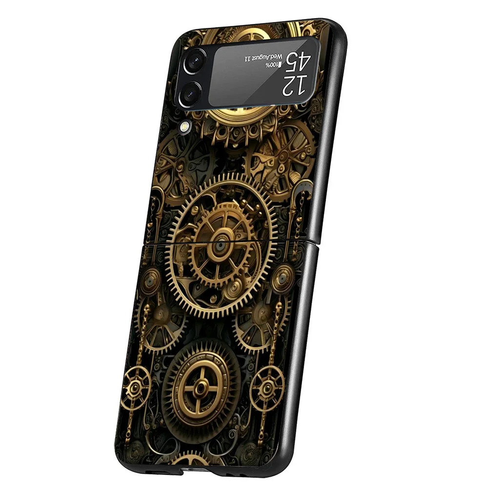 Steampunk Gear Mechanical Cover Phone Case For Samsung Galaxy Z Flip 6 5 4 3 5G Flip6 Flip5 Flip4 Flip3 Black Hard Fundas Shell