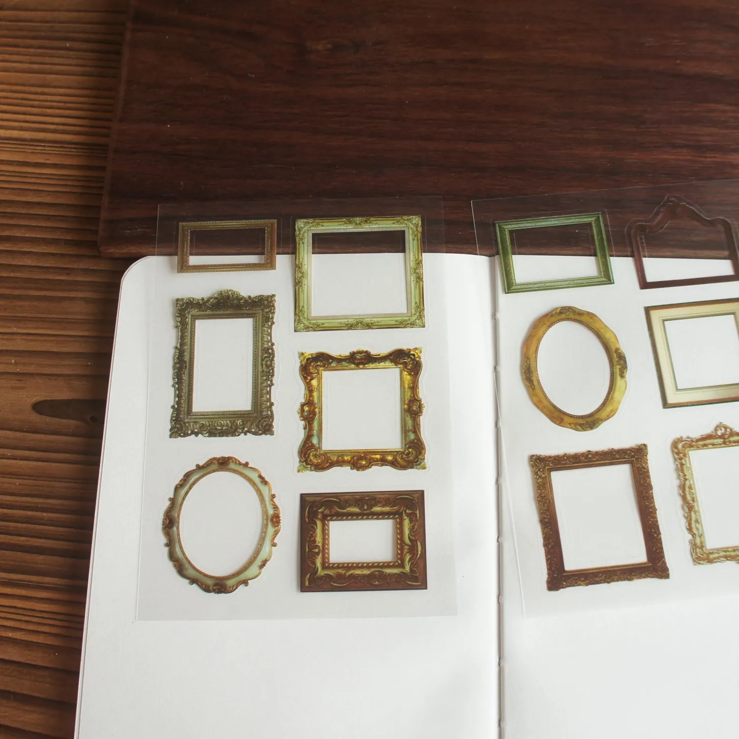 

6 Sheets Vintage Wooden Frame PVC Sticker Gift Tag Gift Decoration Scrapbooking Background DIY Sticker