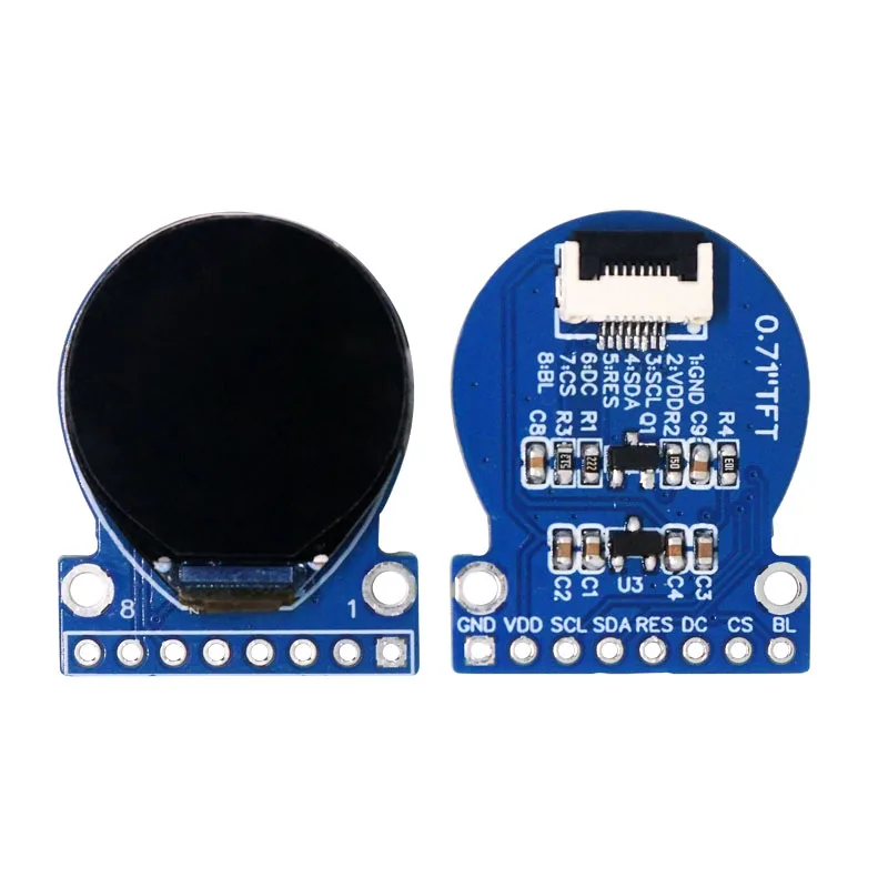 0.71-inch Round TFT LCD Display Module - GC9D01 Driver, 160x160 Resolution, 8-pin Blue PCB, SPI Interface, Full Color