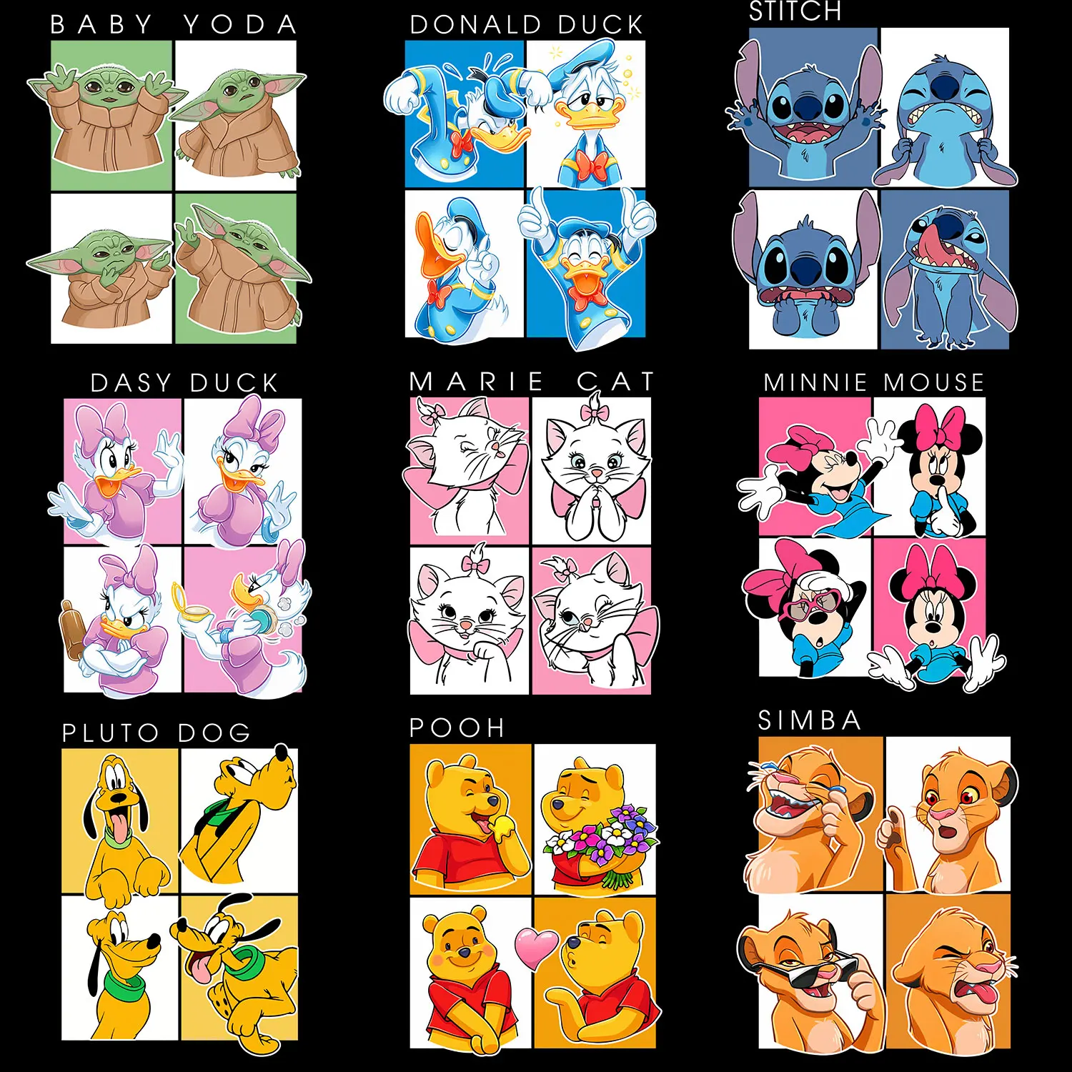 

Baby Yoda CHIP 'N DALE Dumbo Marie Cat Mickey Pooh Iron on Transfers Stickers for Clothes Bright Colors Diy Craft