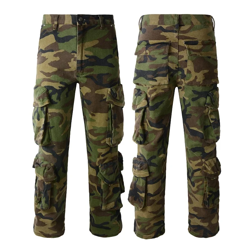 Camouflage Work Pants Outdoor Multi-Pocket Men's Straight Leg Loose Casual Workwear Men's Off-Road Jeans 1329