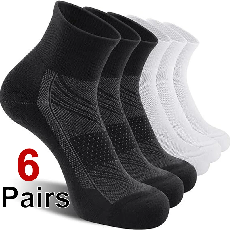 6 Pairs Men Running Sports Socks Comfortable Sweat Absorbing Breathable Cushioning Shock-Absorbing Basketball Sports Casual Sock