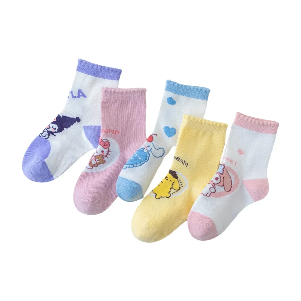 

5pcs Sweet Cinnamoroll My Melody Anime Kawaii MINISO Ins Fashion Warm Socks Cute Kuromi Cotton Stocking Lovely Gifts for Girls