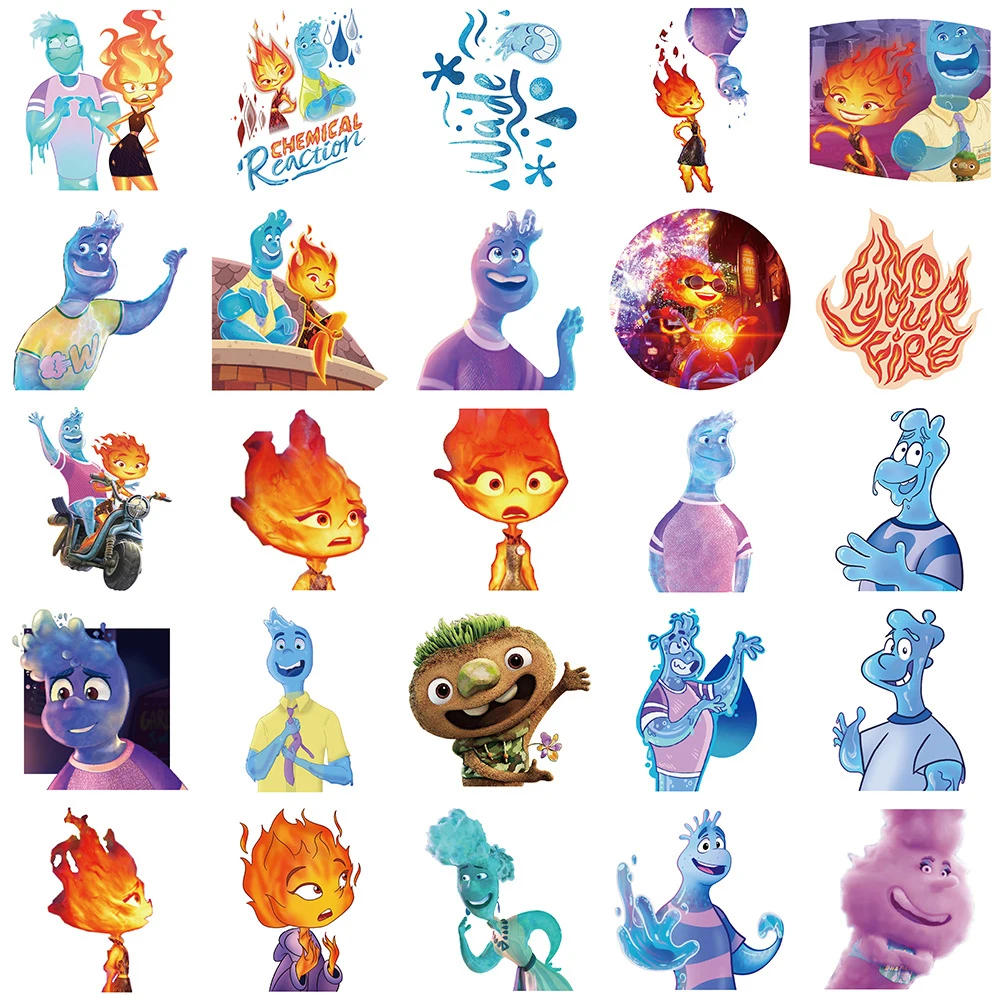 10/30/50pcs Disney Movie Movie Elemental Cartoon Stickers Cute Waterproof Decals for Kids Toys Laptop Phone Decoration Sticker