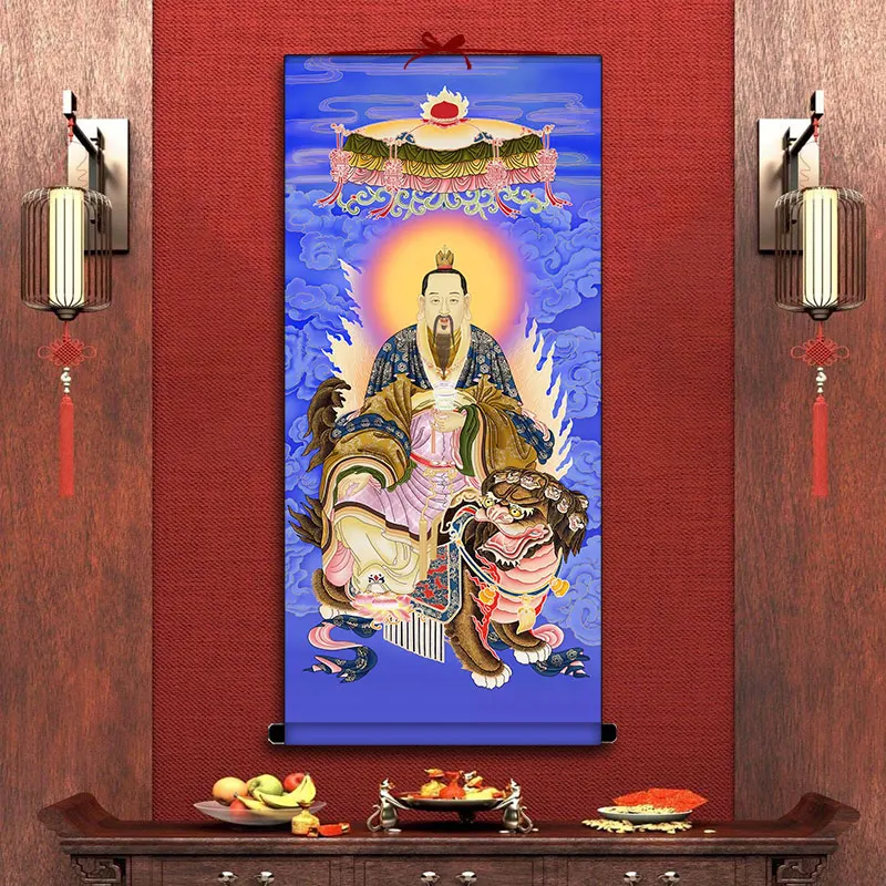 East pole Qinghua emperor, Taiyi saving Suffering God, Oriental three saints hanging painting, ten dynasties saving suffering sc