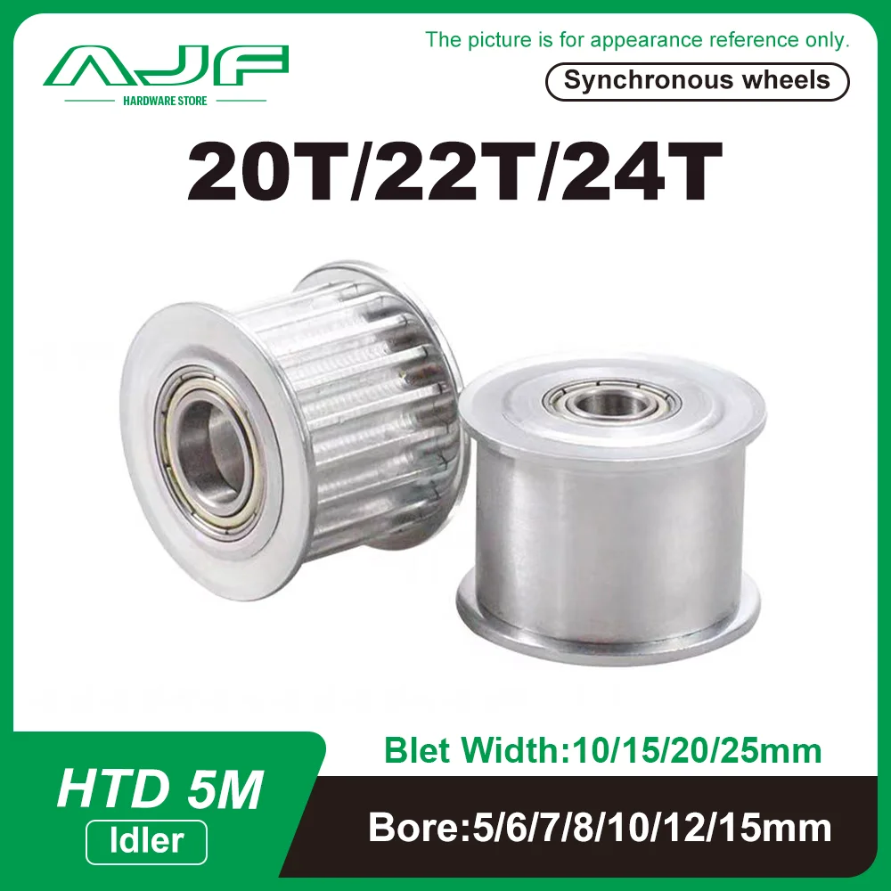 

HTD 5M 20T/22T/24Teeth Idler Pulley Tensioner Wheel Bore 5-15mm with Bearing Guide Synchronous Pulley Width 10/16/21/27mm