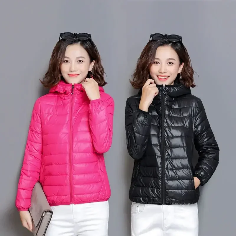 Duck Down Red Short Cropped Woman Coat Jackets for Women Hoodie Thick Padding Quilted Padded Black Winter Outer Hot Aesthetic