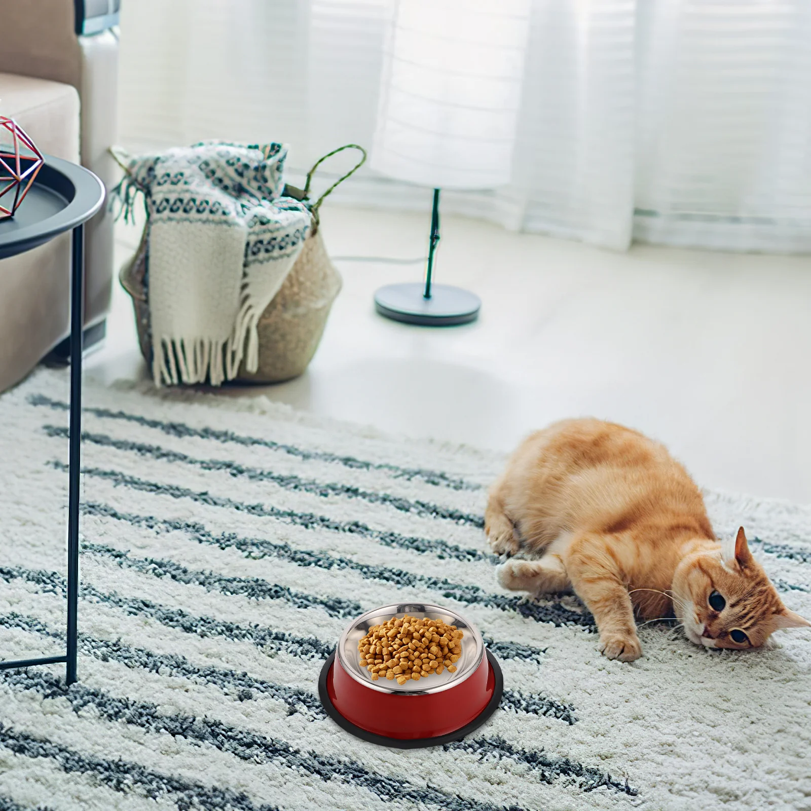 

1Pcs Pet Bowl Stainless Steel Double Feeding Dog Cat Feeder Durable Non-Tip Food Bowl Practical Pet Feeder Home Decor Red 18cm