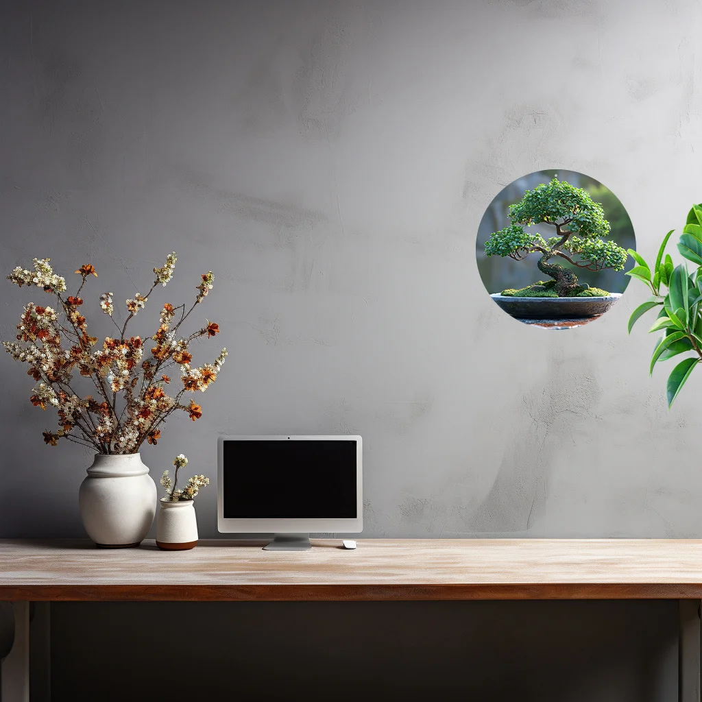 Waterproof Aluminum Art Set with 1pc Bonsai Tree Circular Wall Decor, 8x8 Inch Greenery Themed High-Definition Metal