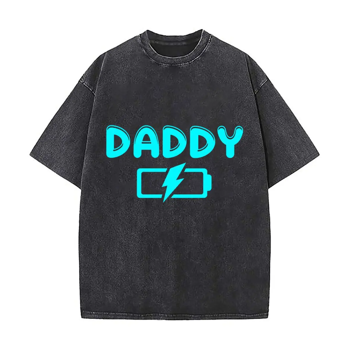 Daddy Full Battery Lightning Graphic Washed Vintage Short Sleeve Loose Streetwear Tee