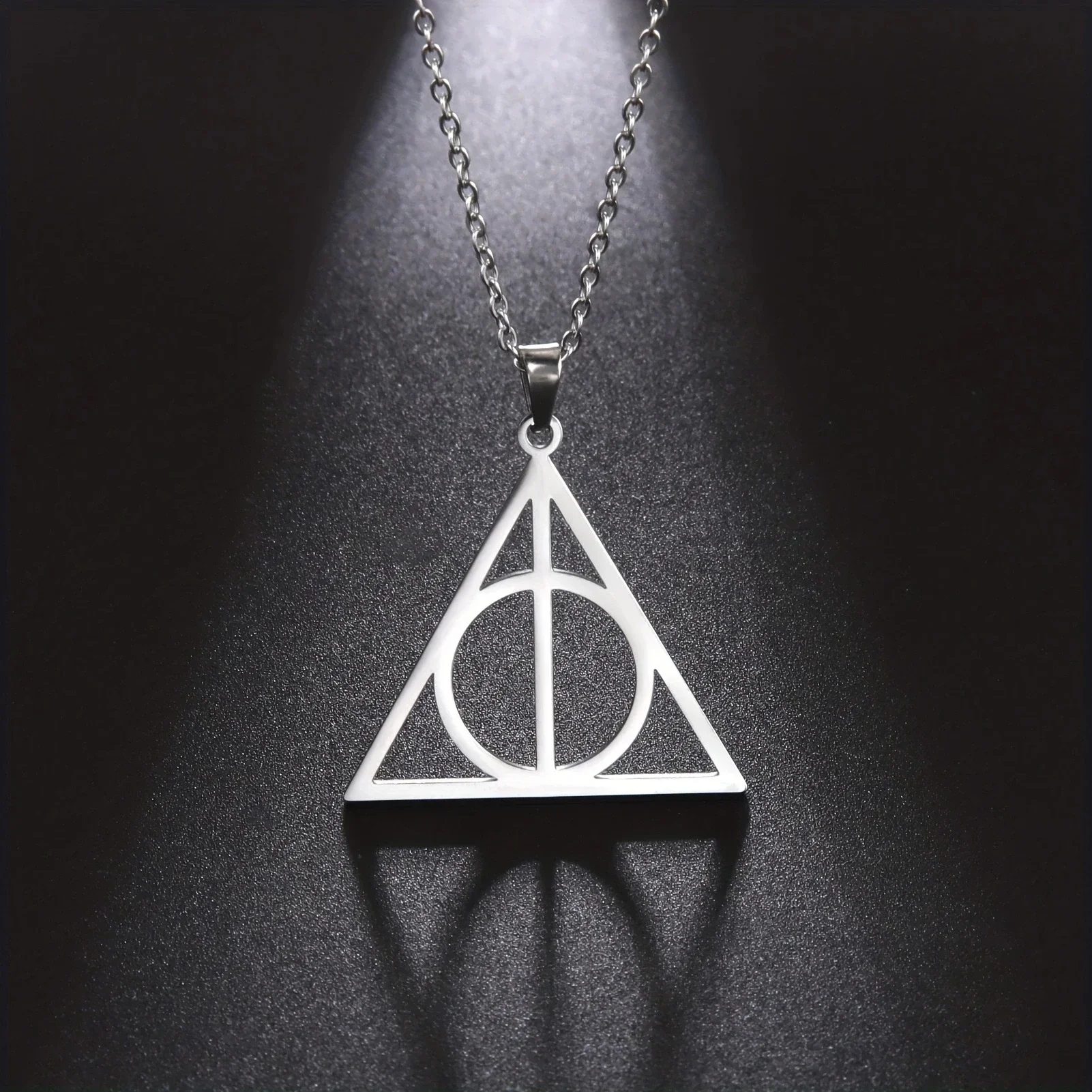 Stainless Steel Deathly Hallows Necklace Round Triangle Silver Color Pendants Necklaces Geometric Jewelry for Women Men