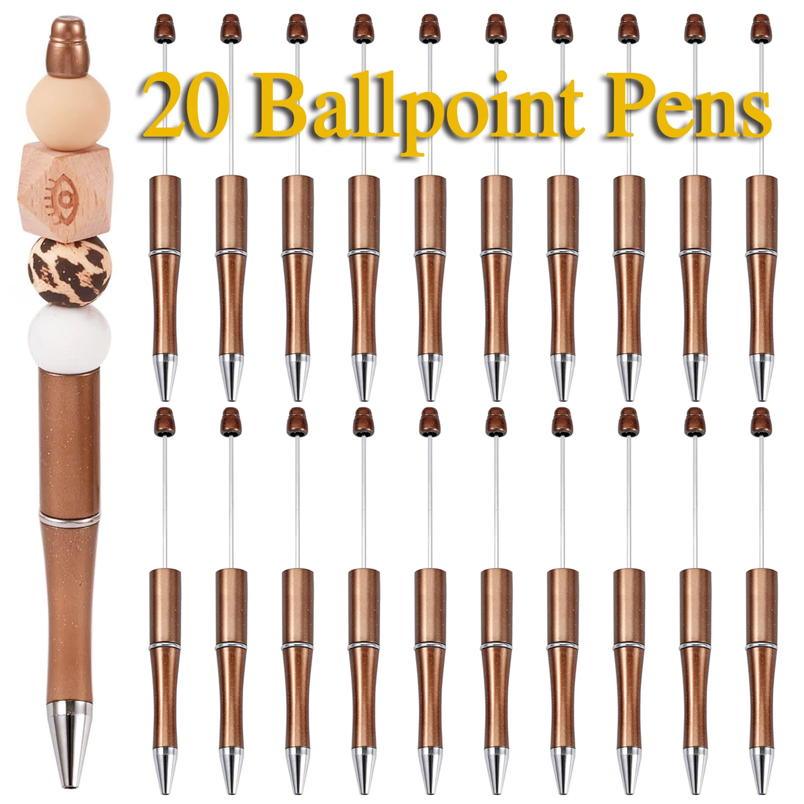 20Pcs Coffee color Plastic Beadable Pens Black Ink Bead Pens for DIY Making Pens Beaded Pens