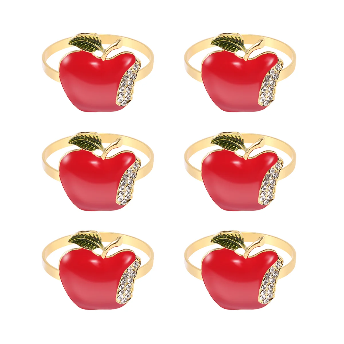 Napkin Rings Set of 6, Red Apple Napkin Ring for Wedding, Dinner Party, Banquet, Serviette for Christmas, Birthday