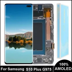 100% AMOLED LCD do SAMSUNG Galaxy S10 Plus G975 SM-G9750 SM-G975F S10+ Wyświetlacz LCD Ekran dotykowy Digitizer Zespół z wzorem