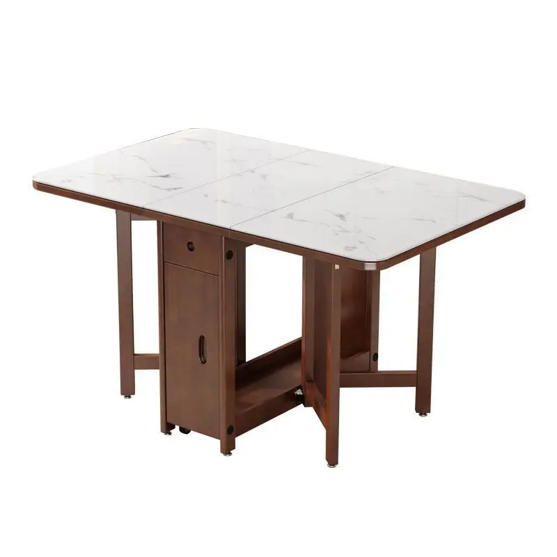 

Small apartment solid wood legs retractable folding table Household simple modern rectangular dining table against the wall