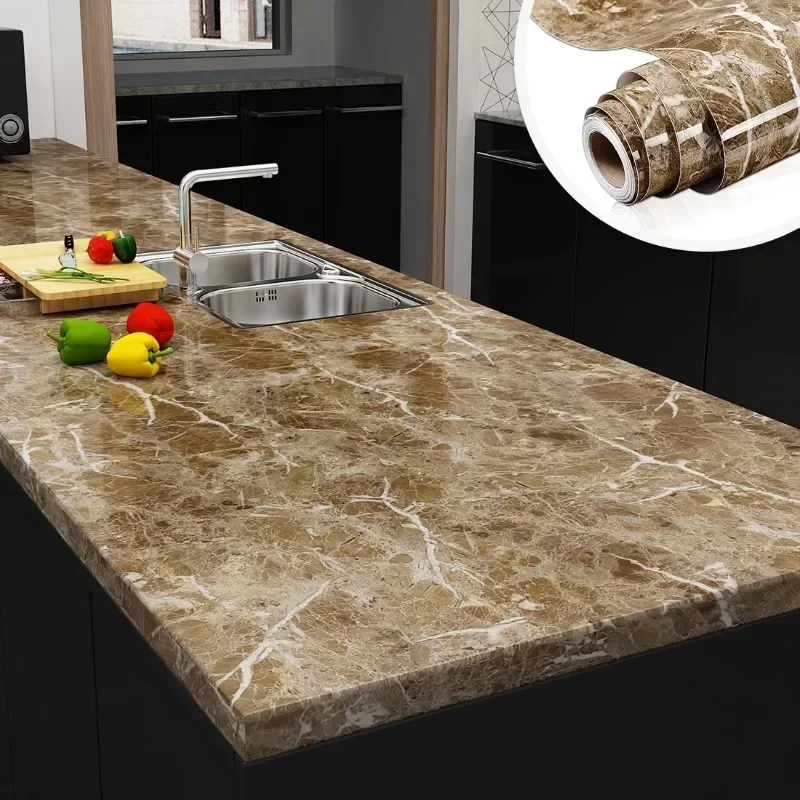 PVC Self-adhesive Kitchen Waterproof And Oil Proof Marble Decal Cabinet Stove Top Desktop Refurbished Wallpaper