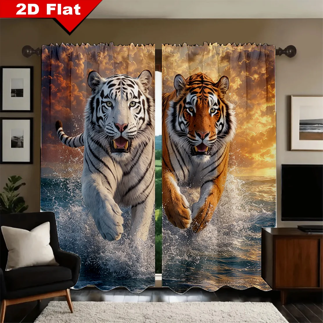 Dramatic Tiger Ocean Curtains Realistic Wildlife Art Drapes Waterproof Window Coverings for Modern Bedroom Living Room Decor