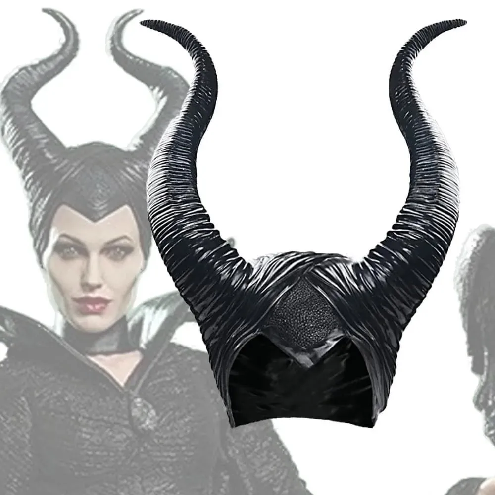 Halloween Black Horn Headpiece, Sleeping Horn Witch Devil Headwear, Cosplay Mask for Party Costume Accessory