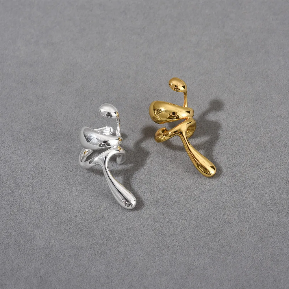 Fashion Unique Design Brass Plated 18K Gold Silver Earrings Geometric Irregularity Ear Cuffs Women Minimalist Jewelry view 3