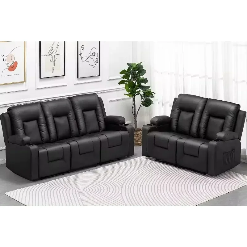 

COMHOMA Recline Chair Set，Furniture Bonded Leather Recliner Set Living Room Set, Sofa, Loveseat Furniture Living Room