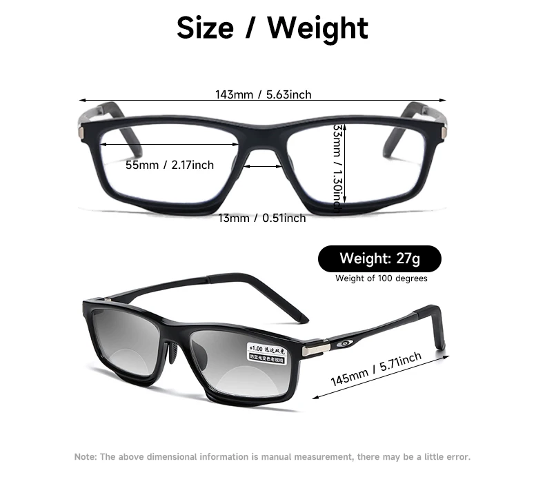 Anti-blau Licht Photochrome Bifokale Lesebrille Mann Frau Multifunktionale Lesebrille Aluminium Magnesium Sport Brillen – Detail 4