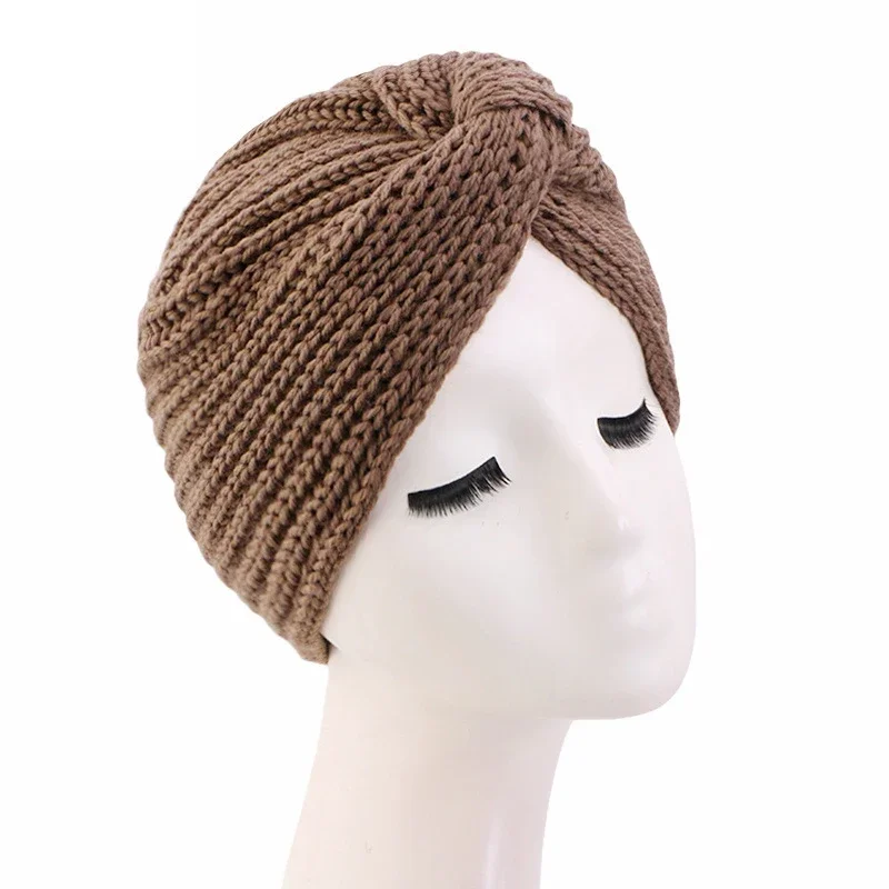 

Индийский мусульманский женский вязаный хиджаб с завязками, тюрбан, шапка для химиотерапии, шапка от выпадения волос, шапочки с раком, шарф, головной убор, зима