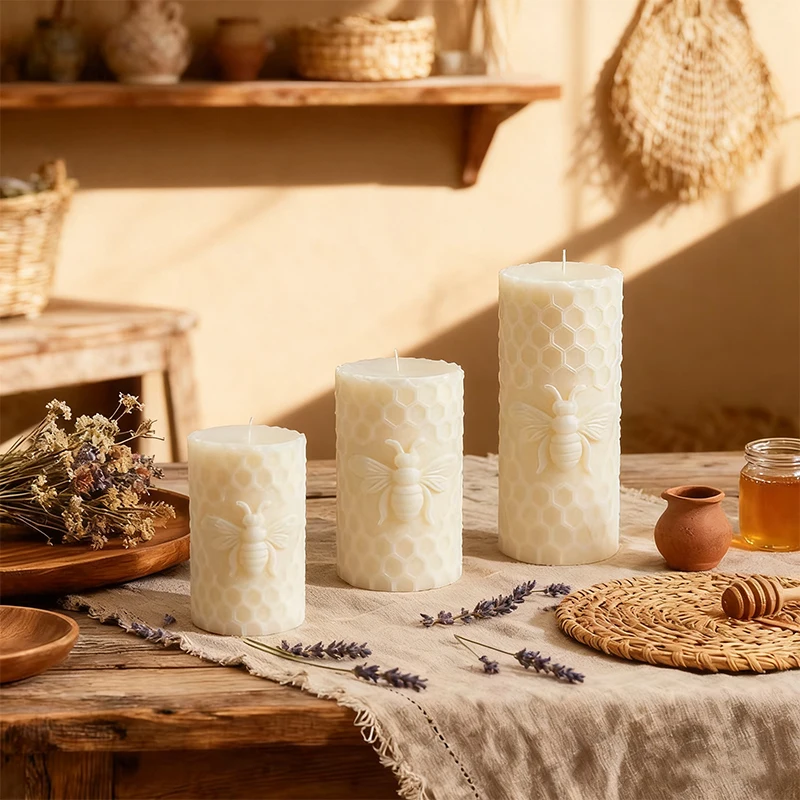 

DIY Bee Cylinder Silicone Mold Honeycomb Beehive Aromatherapy Candle Making Tool Handmade Soap Mould for Home Decor Craft