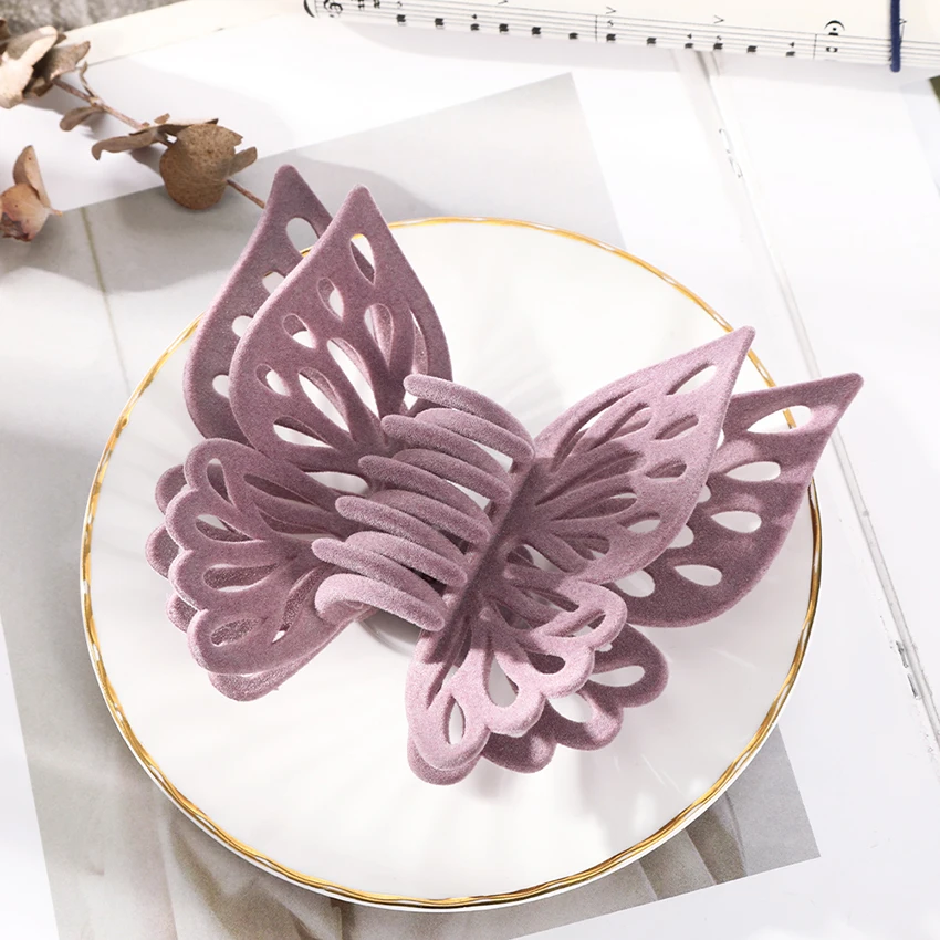 Large Butterfly Hair Clips For Girl Hollow Out Fashion Shark Clip Flocking Barrette Claw Clip Women Hair Accessories Accessory