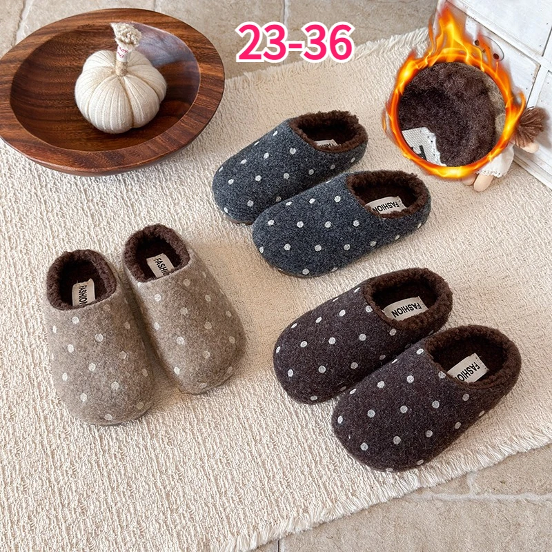 Kids Polka Dot Slippers Fall Winter Warm Plush Shoes Boys Girls Furry Indoor Outdoor Non-slip Toddler Home Baby Children's Shoes