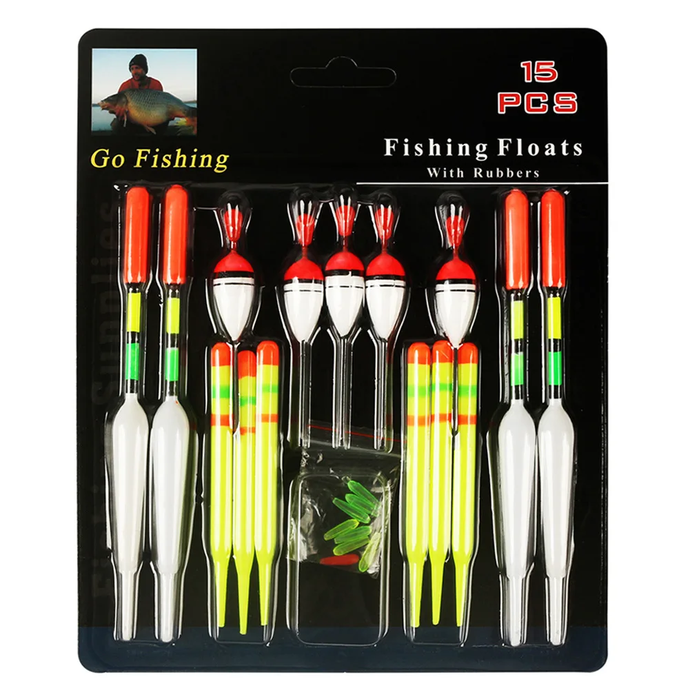 15pcs/Set Fishing Floats Press Card Blister Float Large Fish Float Mixed Size Plastic Fishing Floats Fishing Tools Accessories