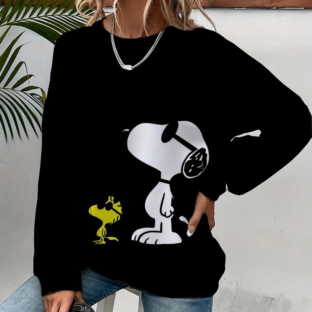 Korean Trend Woman Sweatshirts Snoopy cartoon print Female hoodie Long Sleeves O-neck Pullovers Sporty and Rich Clothing 