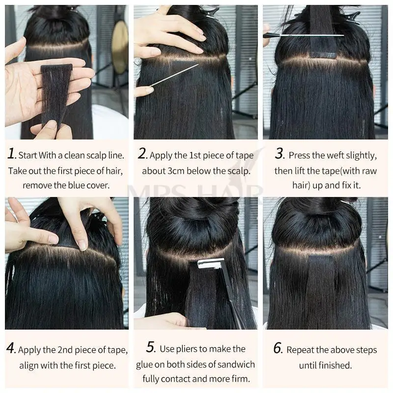 Extensions de Cheveux Humains Crépus Lisses, Bande Invisible, Remy, Injecté, Sans Couture, 12 à 6 Pouces, 20 Pièces