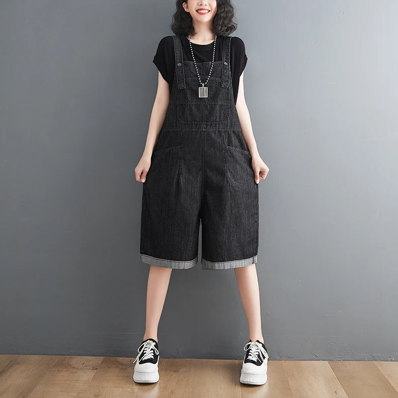 2022 Summer Jean Short Jumpsuits For Women Casual Streetwear Loose Wide Leg Shorts Denim Overalls Straps Rompers Bib Baggy Pants