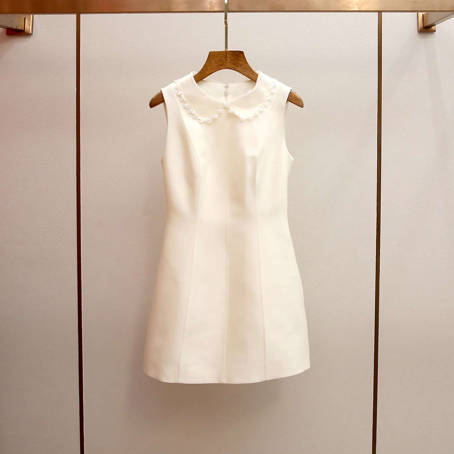 

MaSande Ele Spring Summer Lace Vest with Bow Tie Doll Collar Soft Sle High Waist Straight Cut Dr for Women