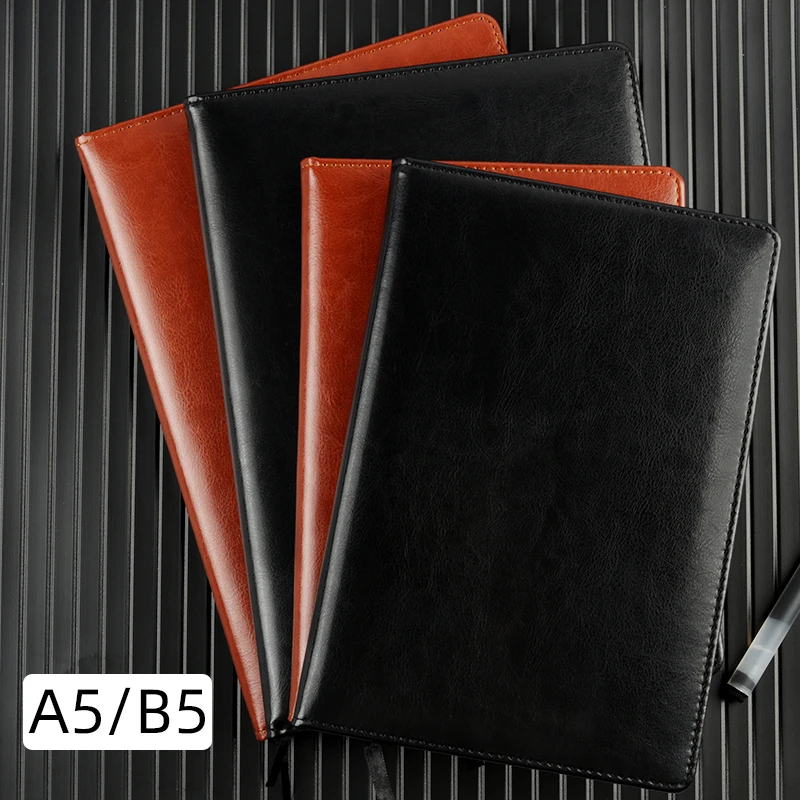 A5/B5 Leather Business Notebook  2Colors 80Pages  Journal Agenda Organizer Student Stationery Supplies